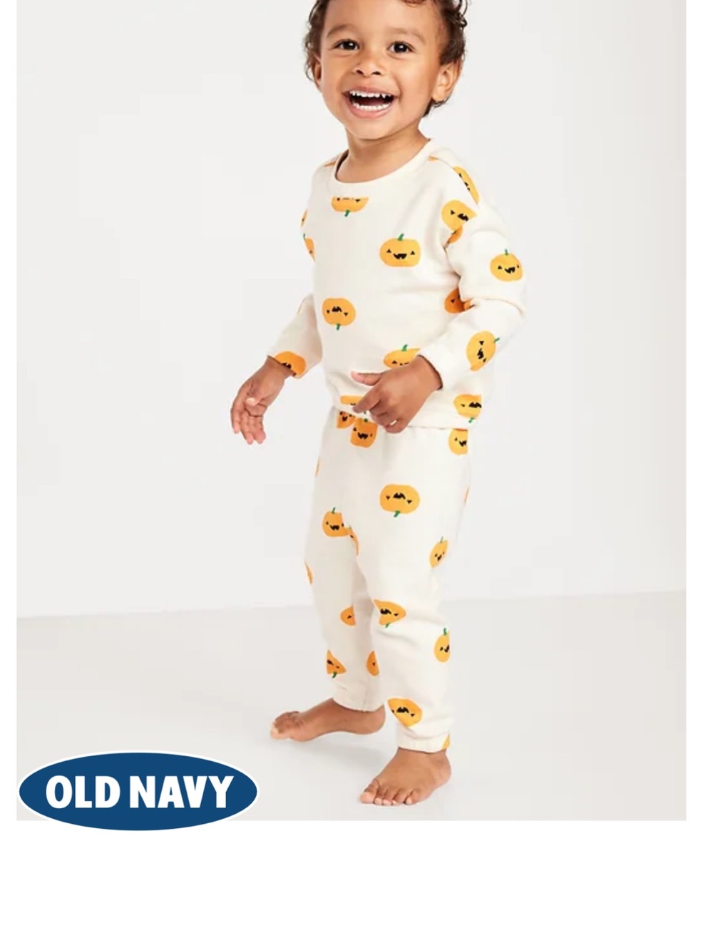 Old Navy Cream Pumpkin Print Kids One-Piece Pajama